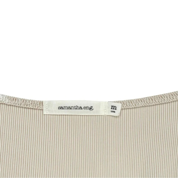 Samantha‎ Eng. Ribbed Long Sleeve Deep V-Neck Bodysuit in Cream Beige Medium - Picture 6 of 7